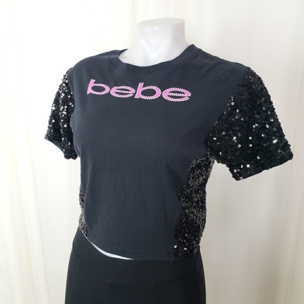 Bebe Girls black sequin logo top